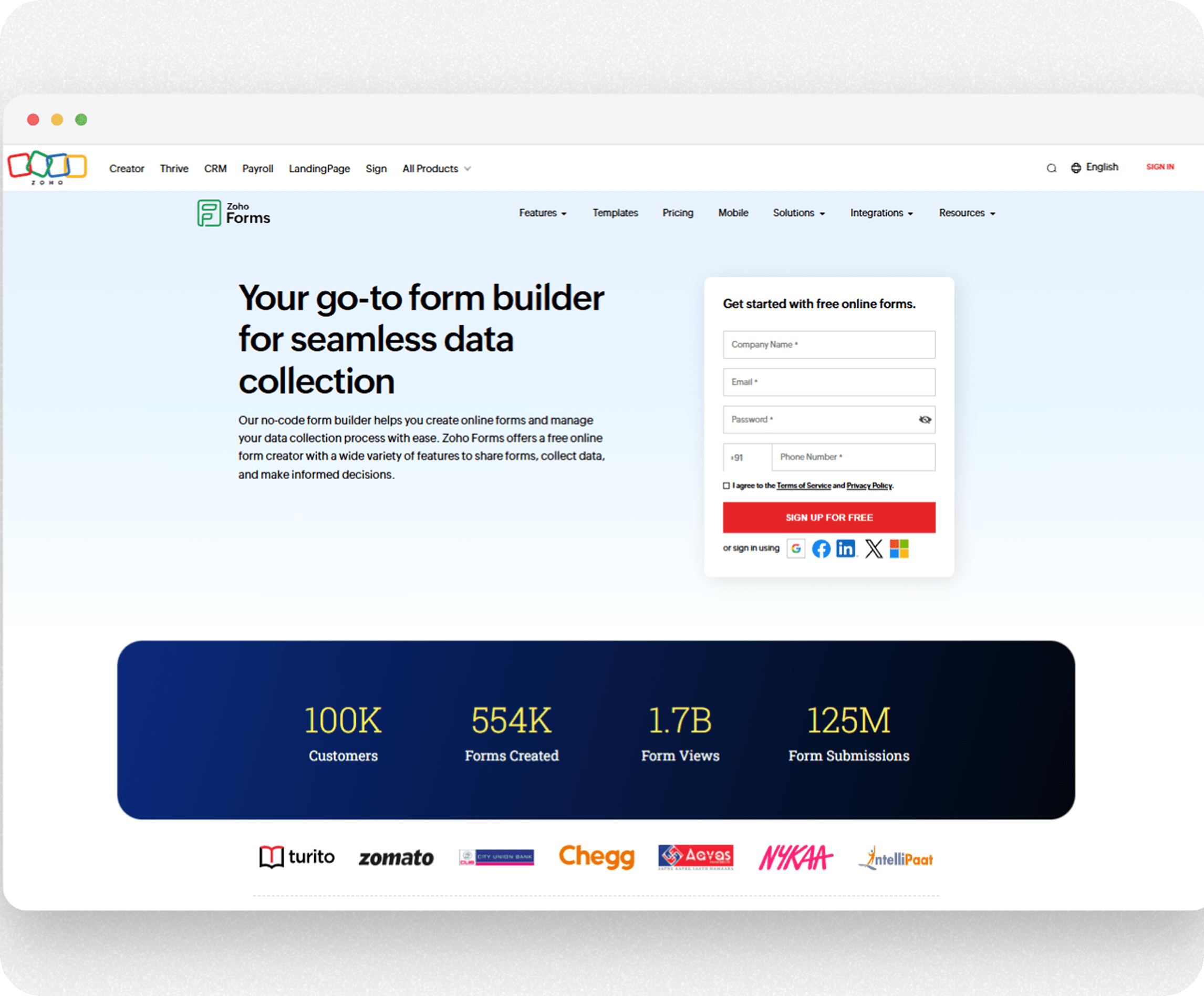 a screenshot of zoho forms