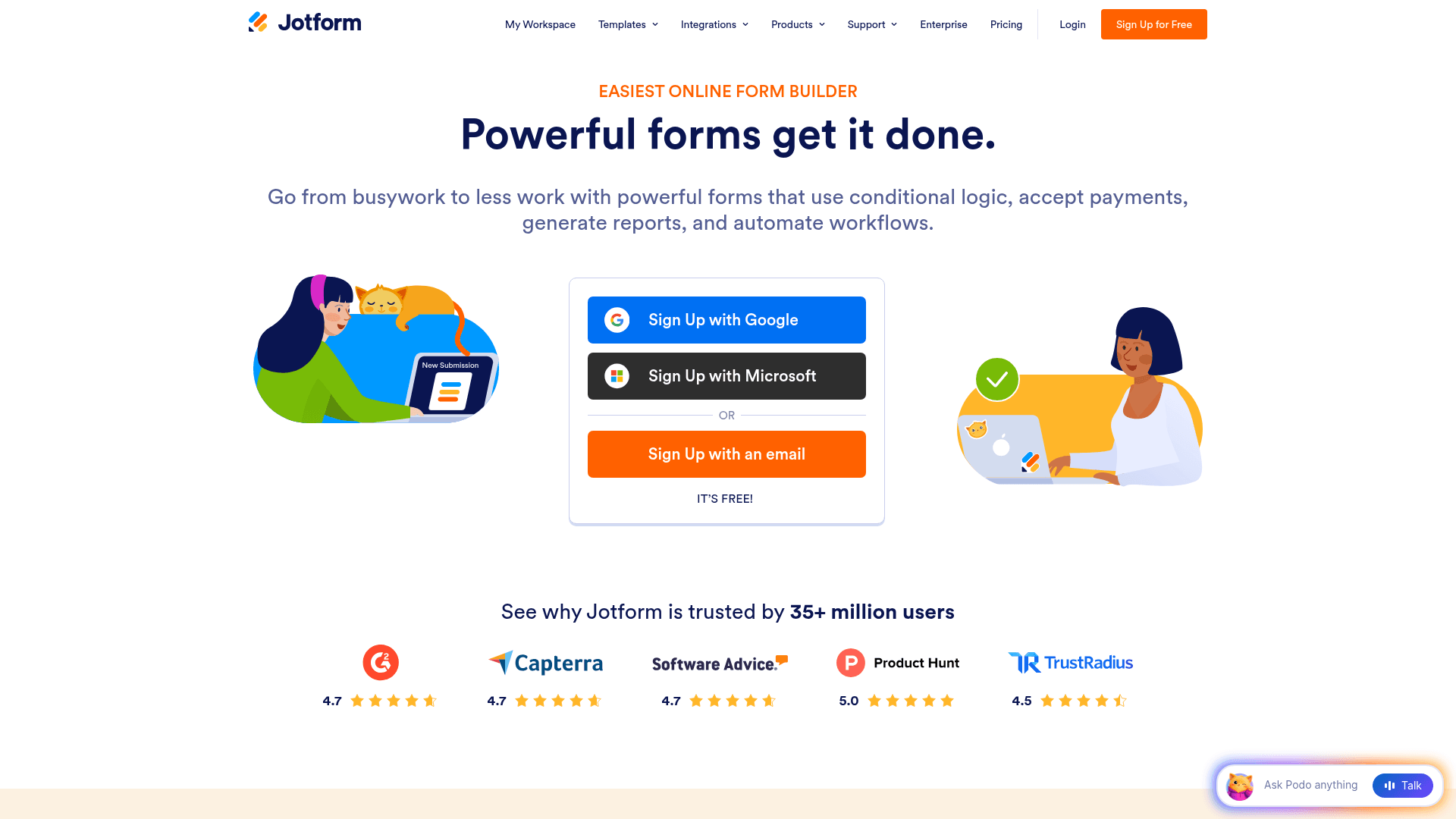 Jotform homepage hero screenshot