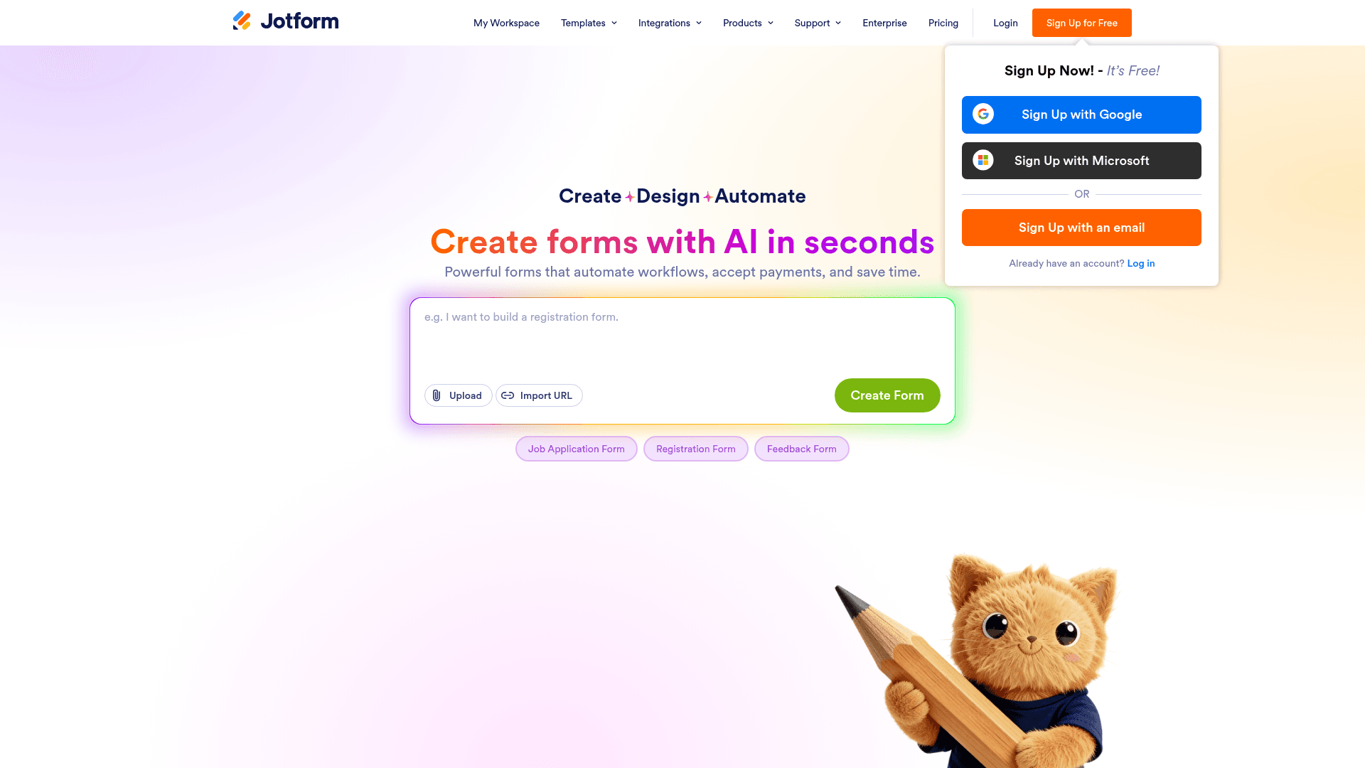 Jotform homepage hero screenshot
