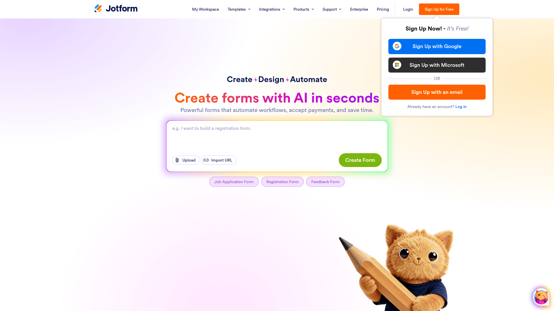 Jotform homepage hero screenshot
