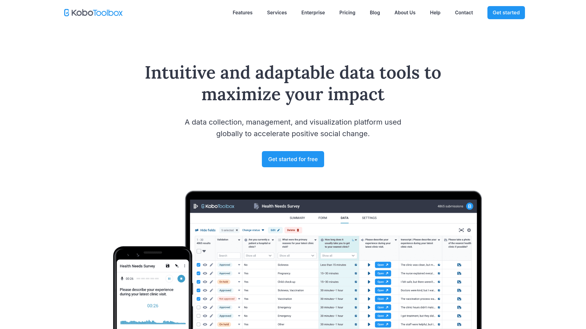 KoboToolbox homepage hero screenshot