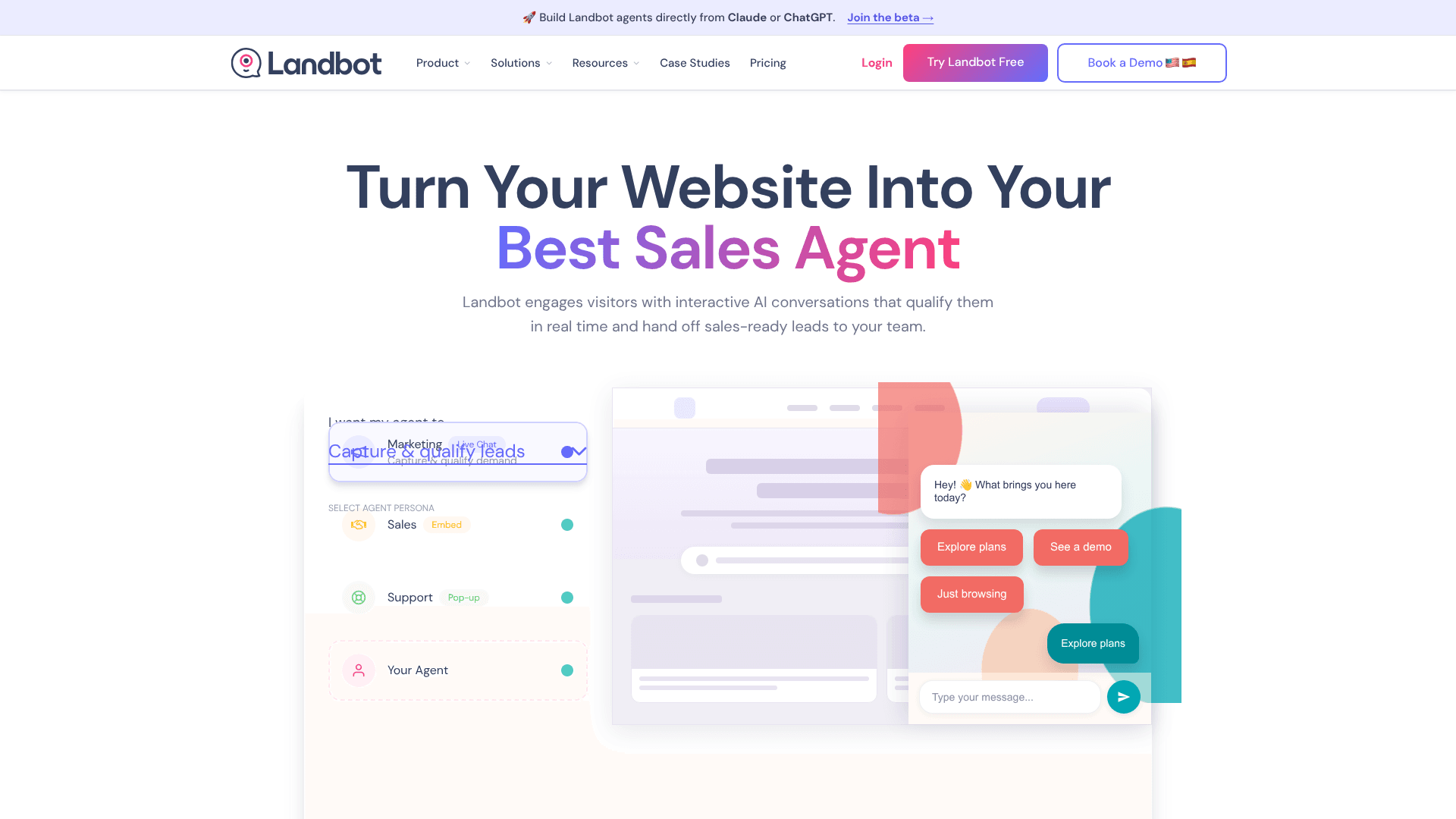 Landbot homepage hero screenshot