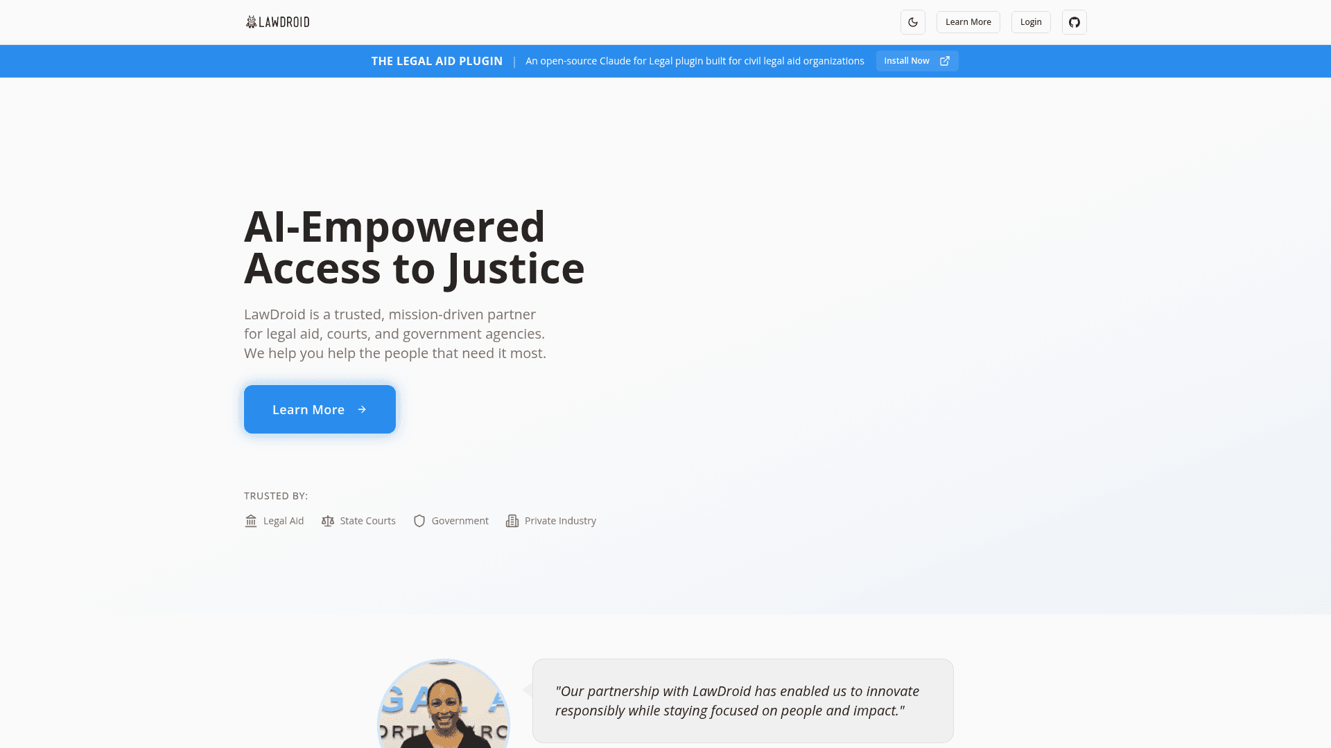 LawDroid homepage hero screenshot
