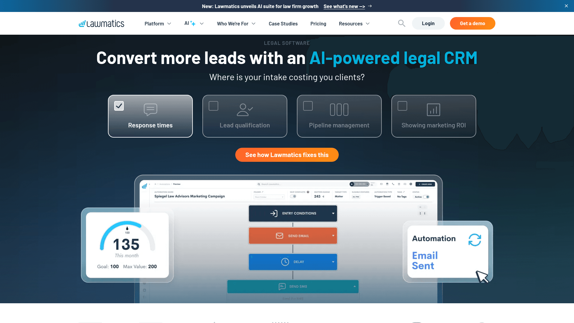 Lawmatics homepage hero screenshot