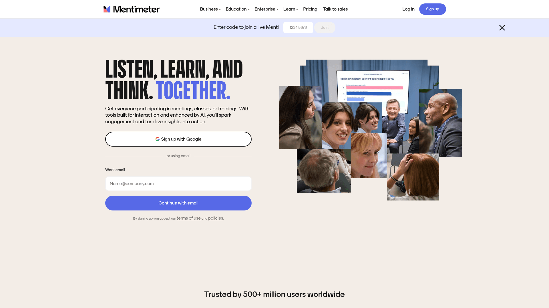Mentimeter homepage hero screenshot