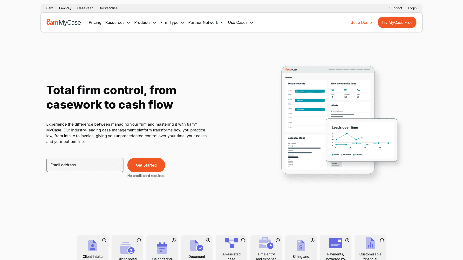 MyCase homepage hero screenshot