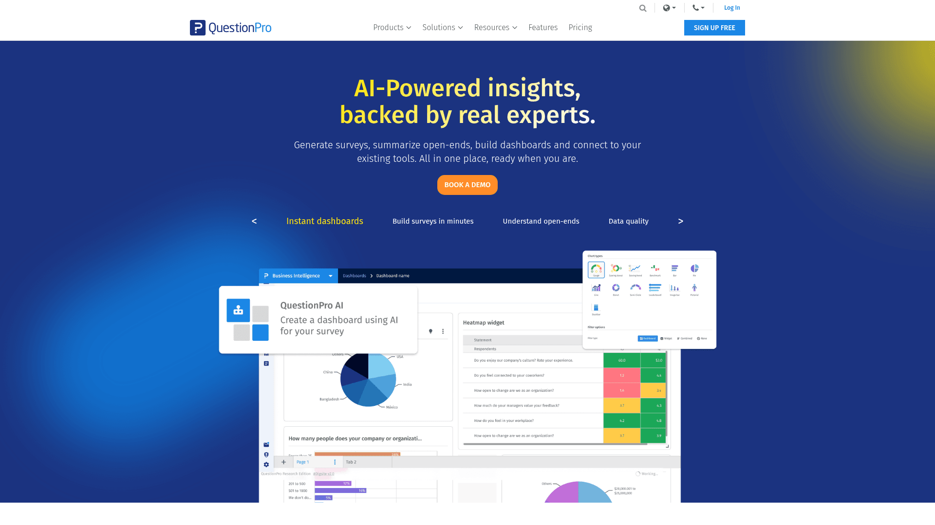 QuestionPro homepage hero screenshot