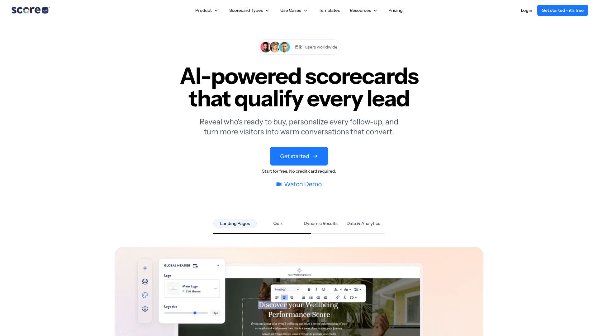 ScoreApp homepage hero screenshot