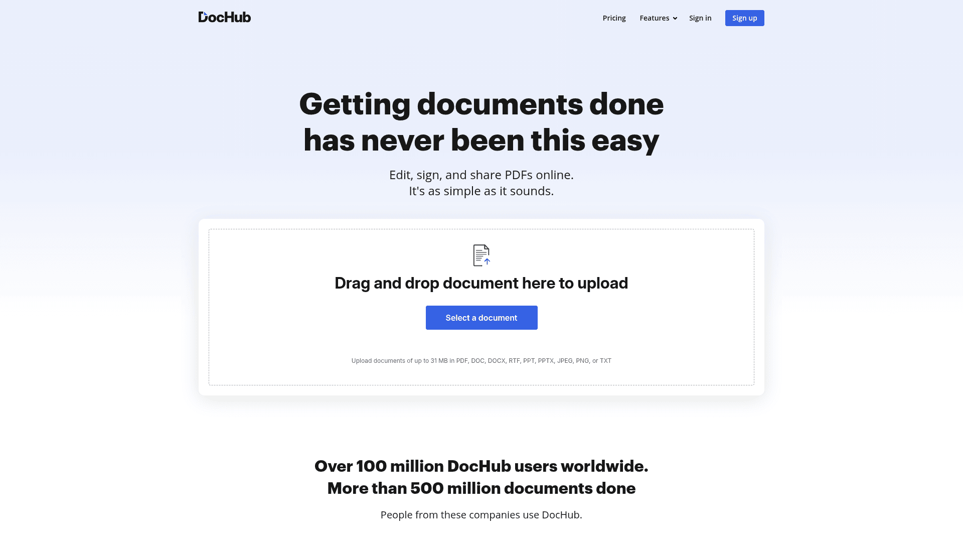 DocHub homepage hero screenshot