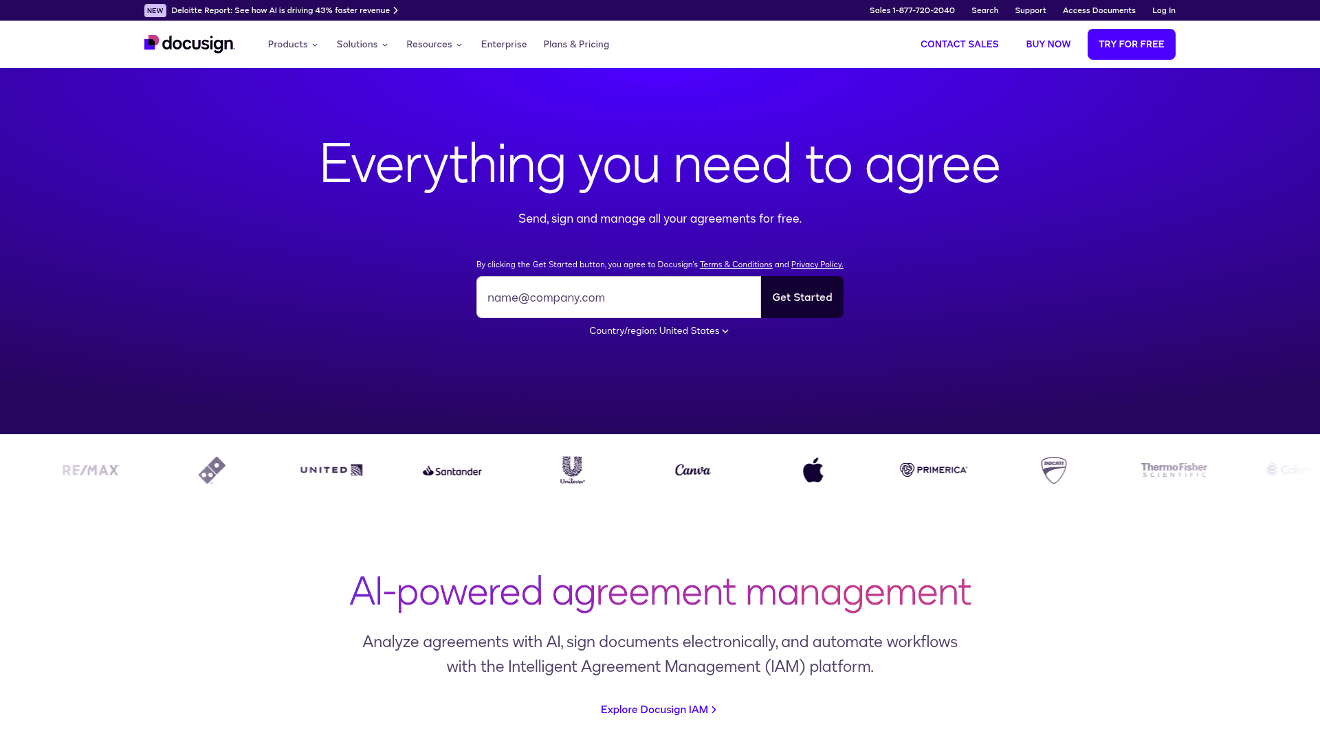 DocuSign homepage hero screenshot