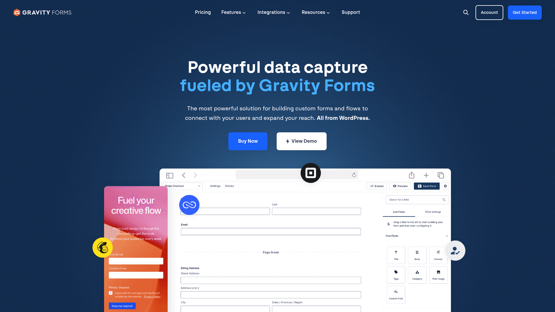 Gravity Forms homepage hero screenshot