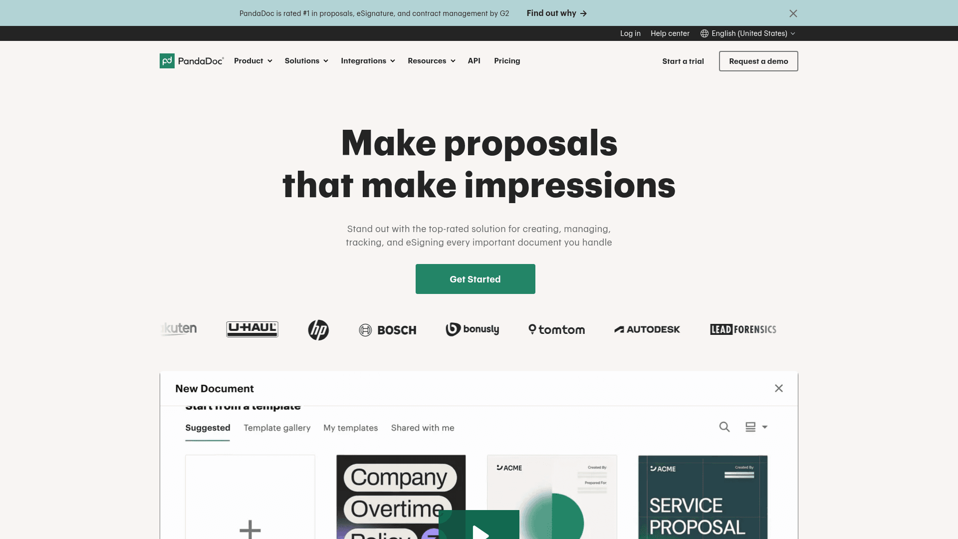 PandaDoc homepage hero screenshot