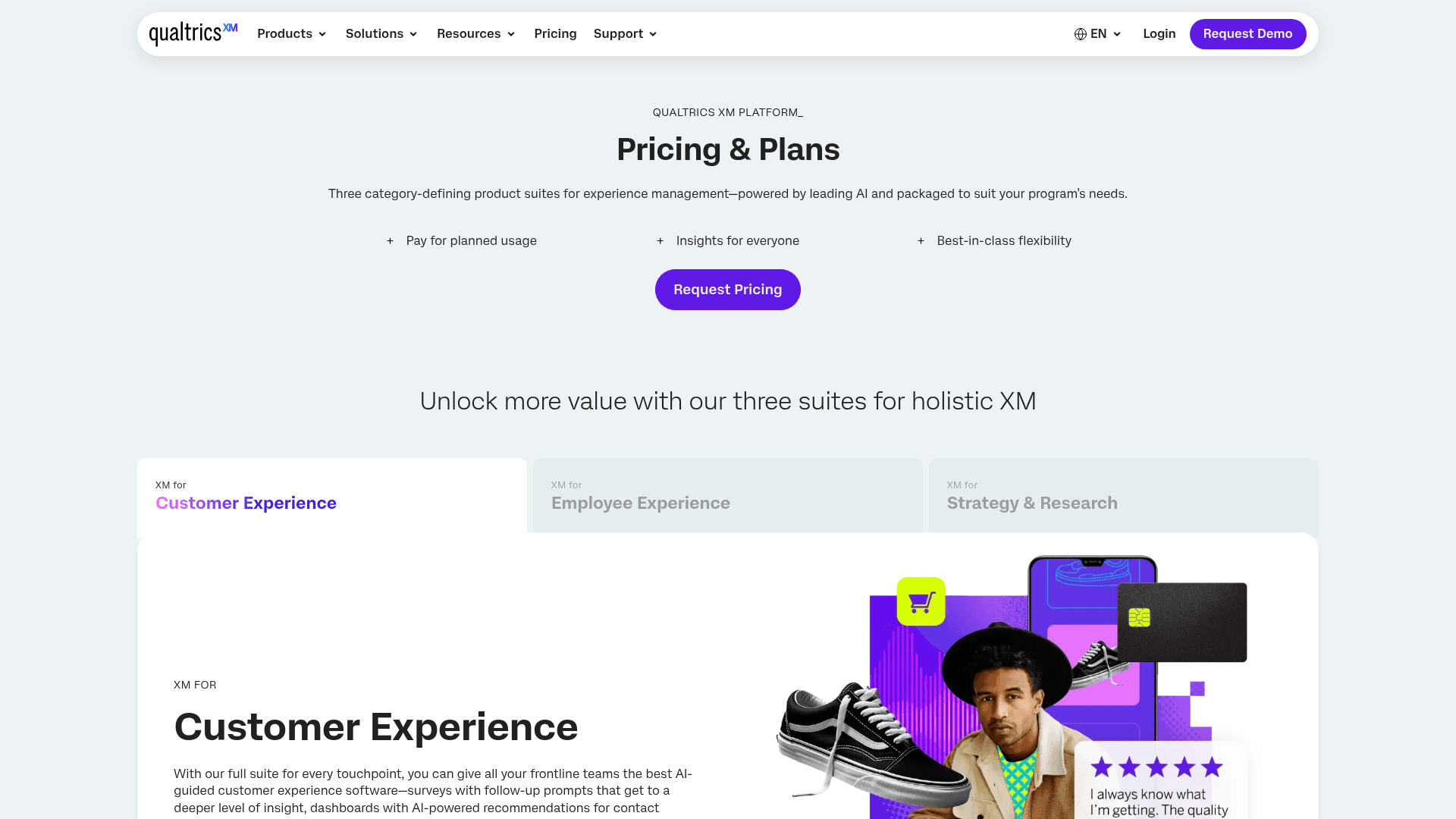 Qualtrics pricing page screenshot