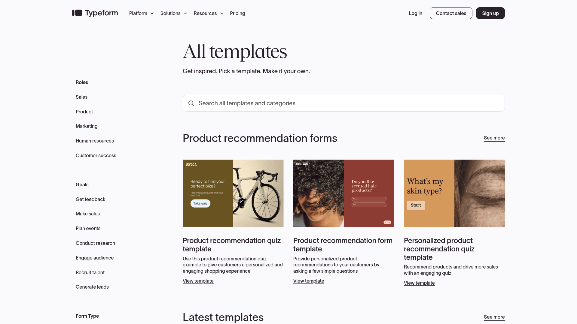 Typeform templates gallery screenshot