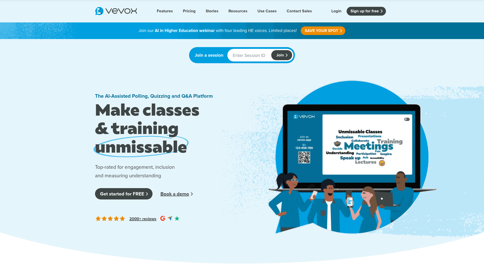 Vevox homepage hero screenshot