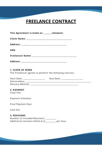 First page of the freelance contract PDF generated from the form