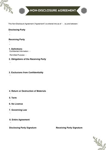 First page of the NDA agreement PDF generated from the form