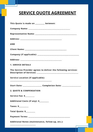 First page of the service quote agreement PDF generated from the form