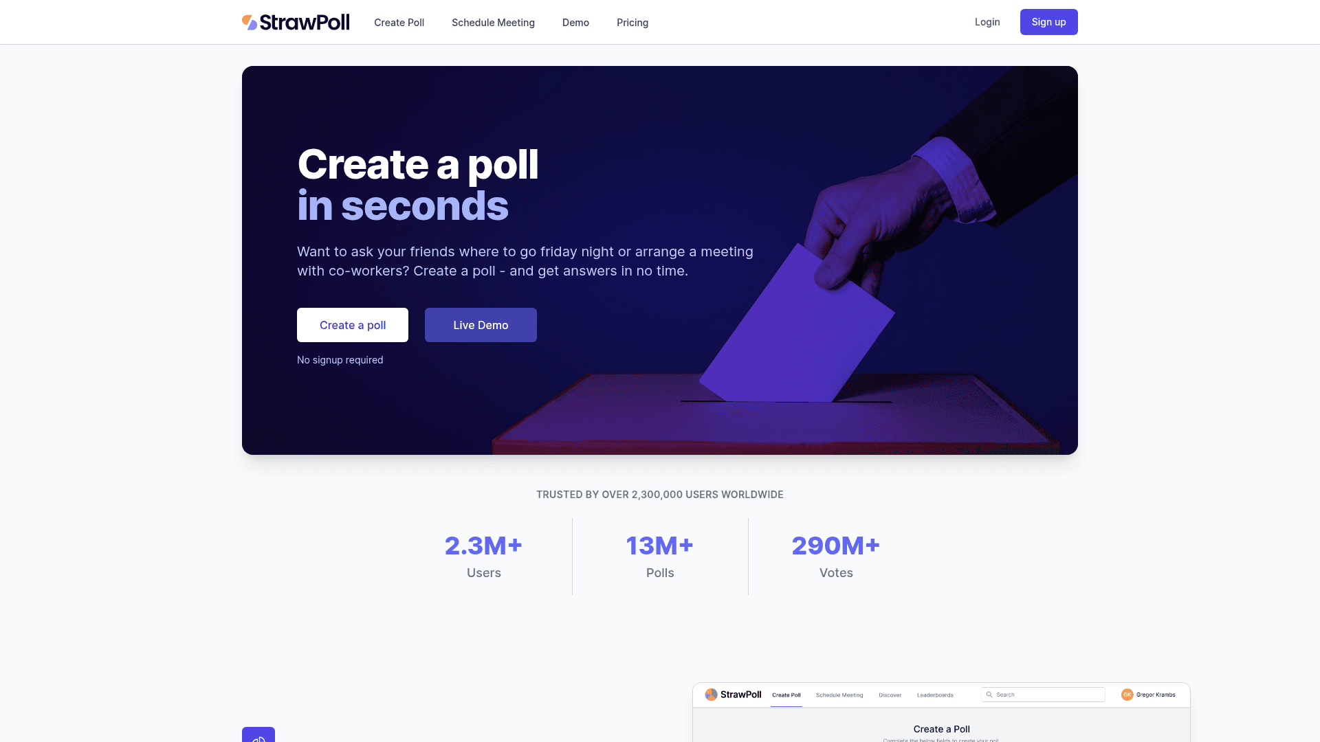 StrawPoll homepage hero screenshot