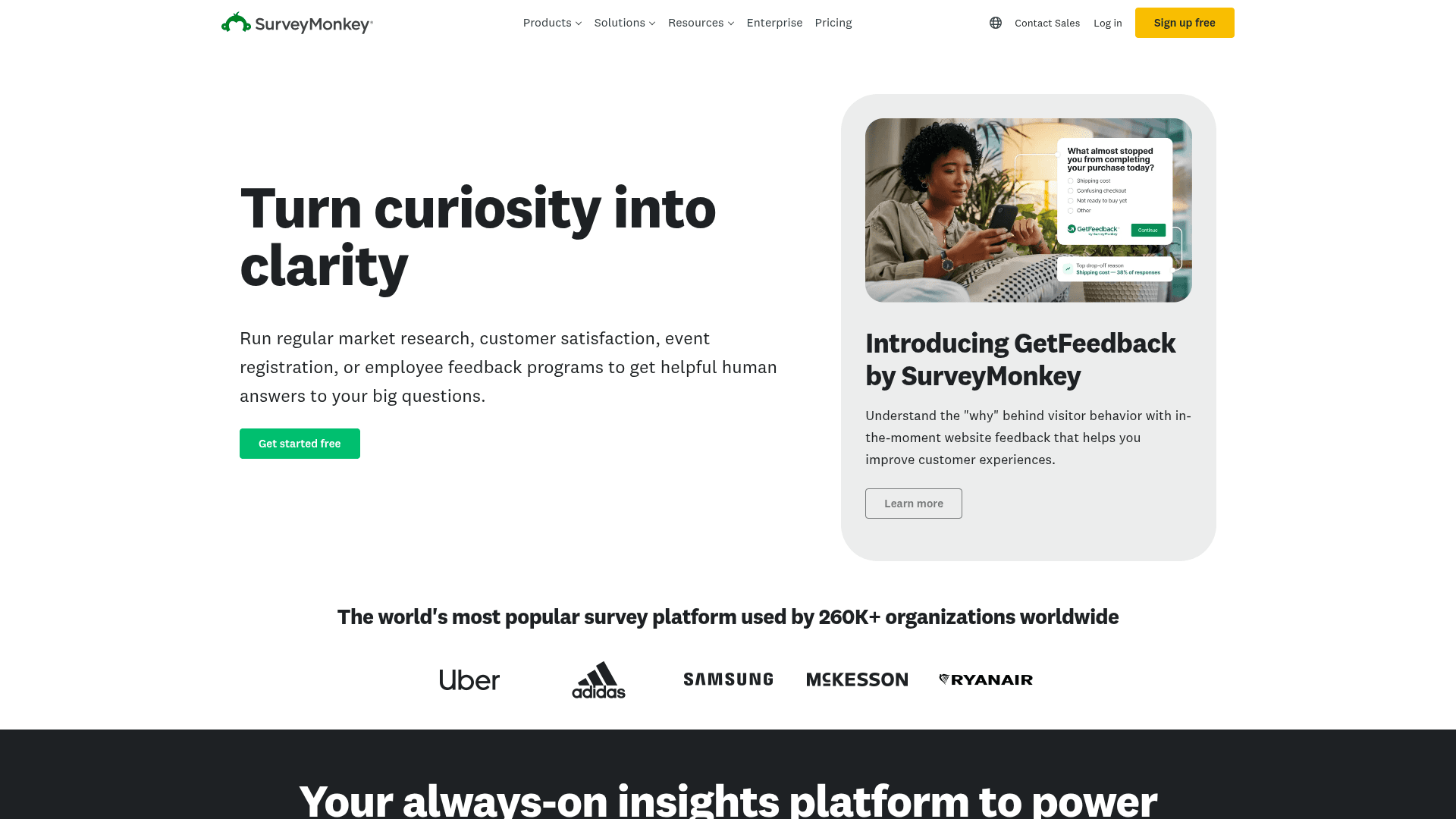 SurveyMonkey homepage hero screenshot