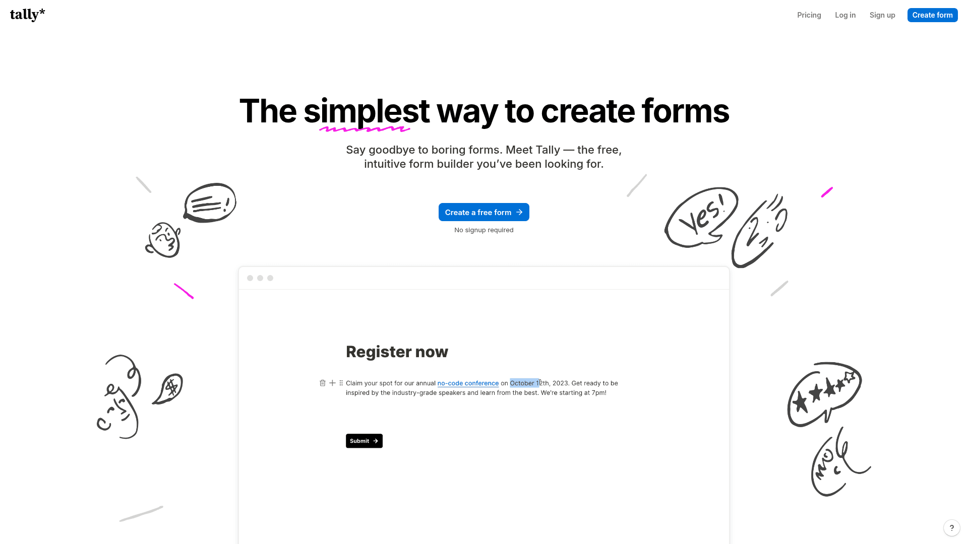 Tally homepage hero screenshot