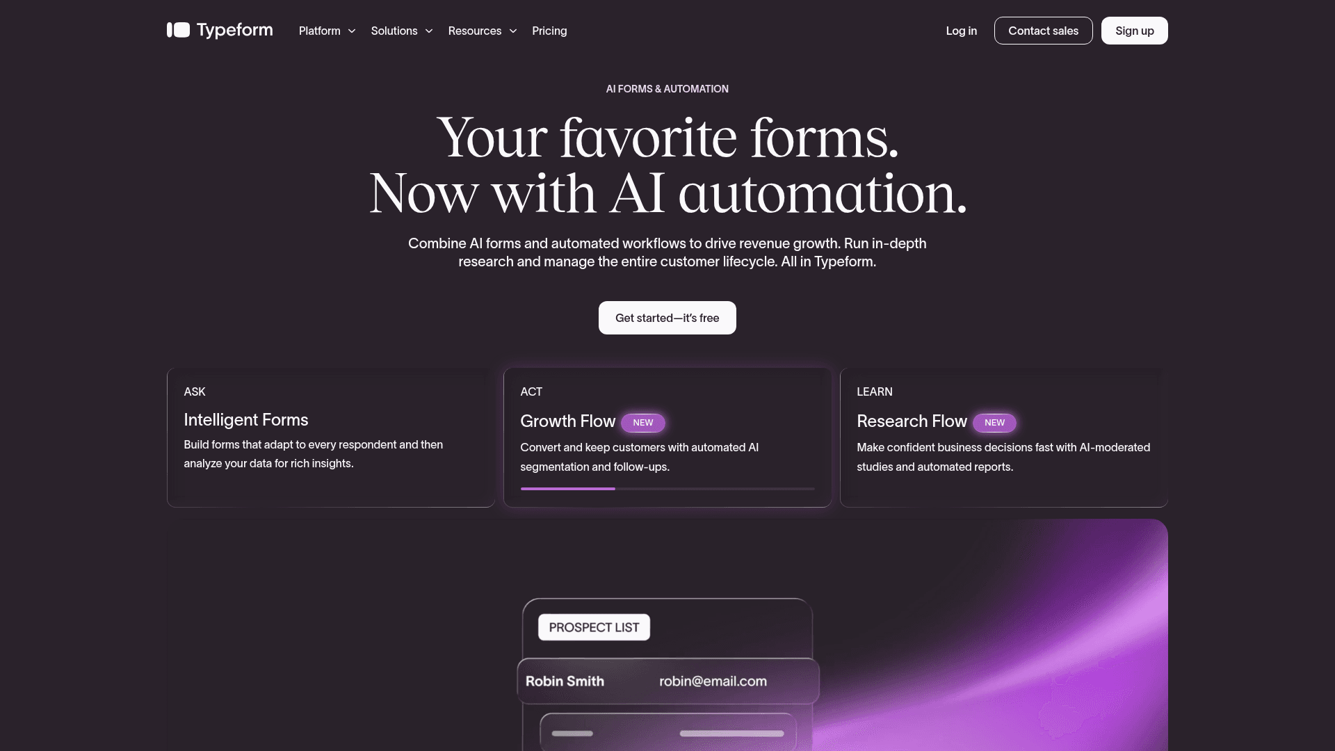 Typeform homepage hero screenshot