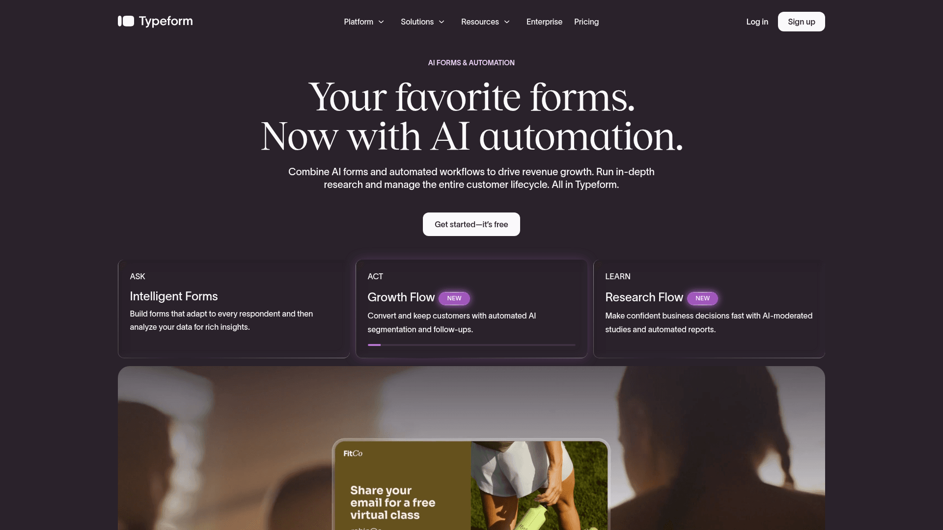 Typeform homepage hero screenshot