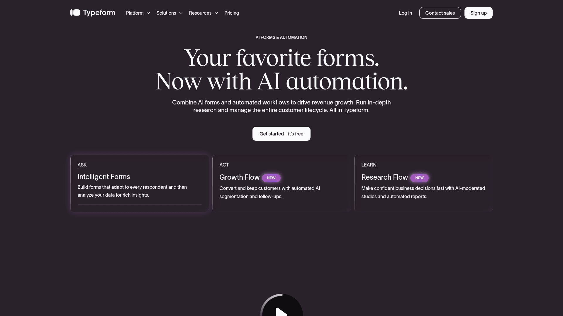 Typeform homepage hero screenshot