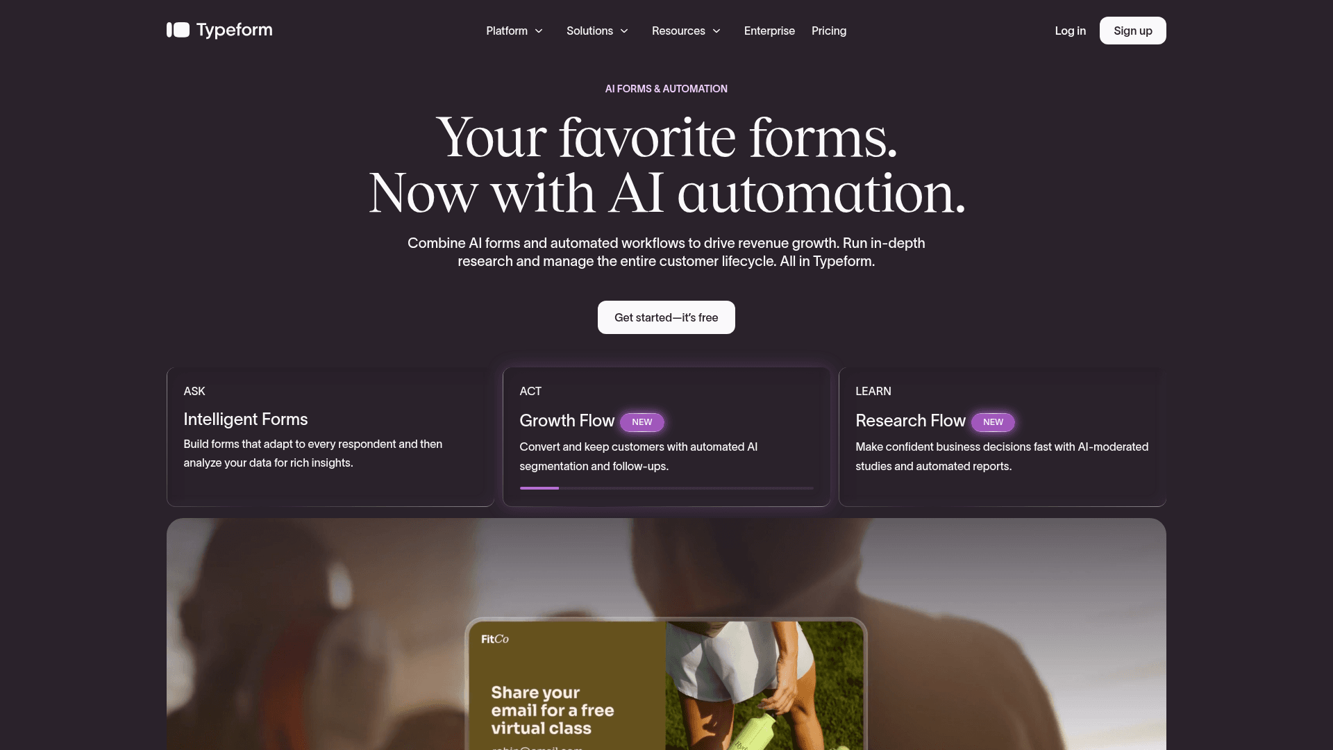 Typeform homepage hero screenshot