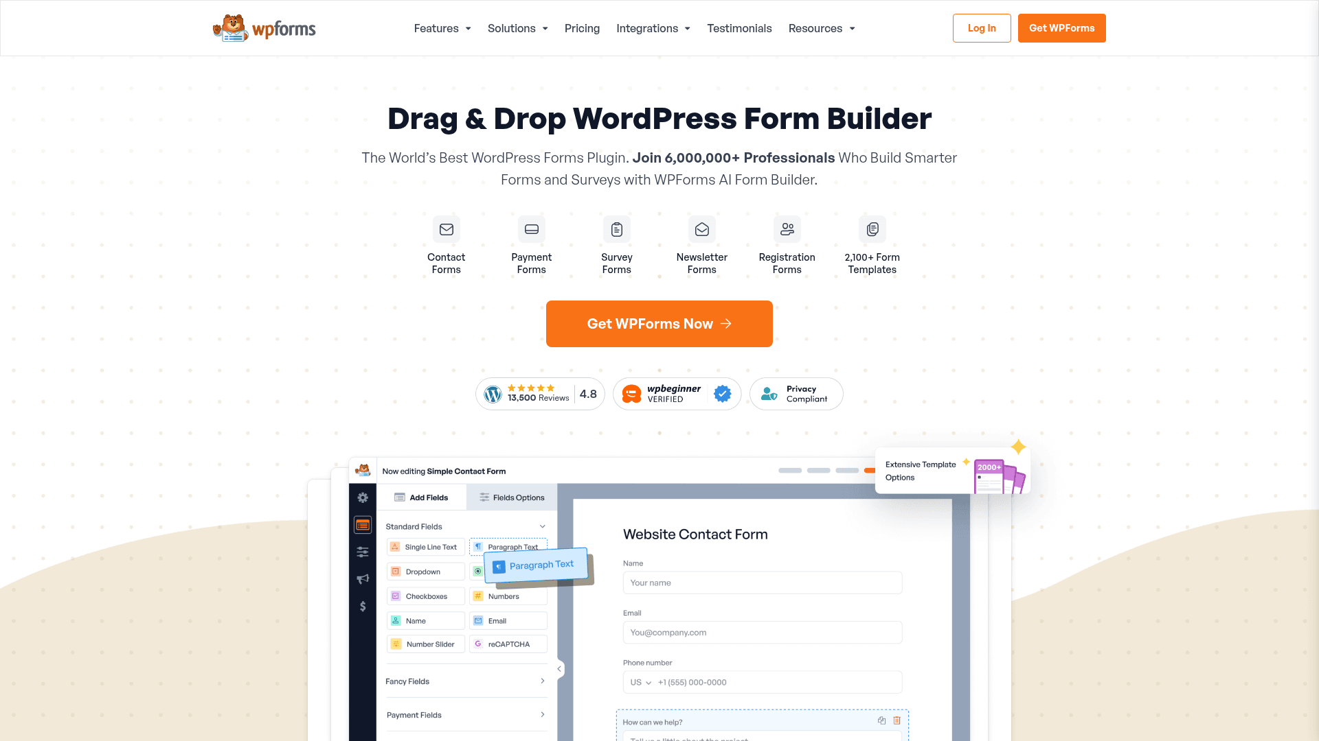 WPForms homepage hero screenshot