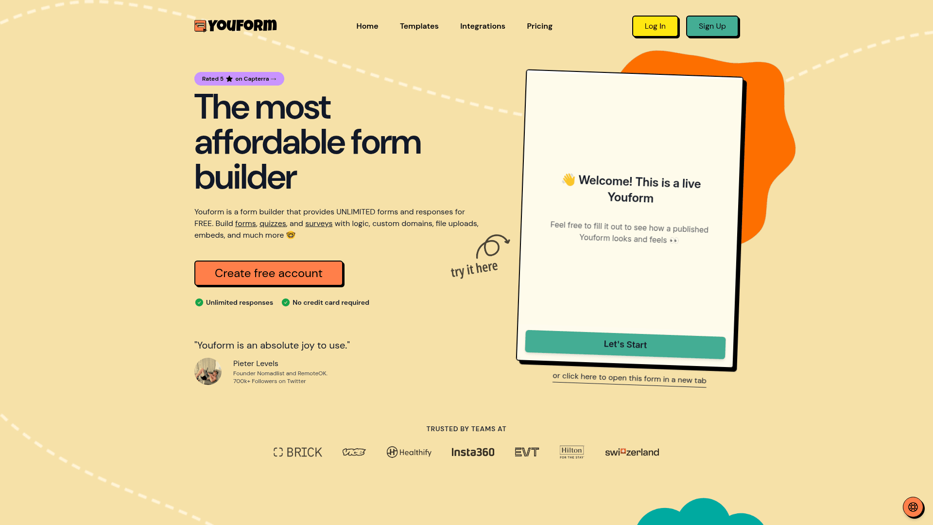 YouForm homepage hero screenshot